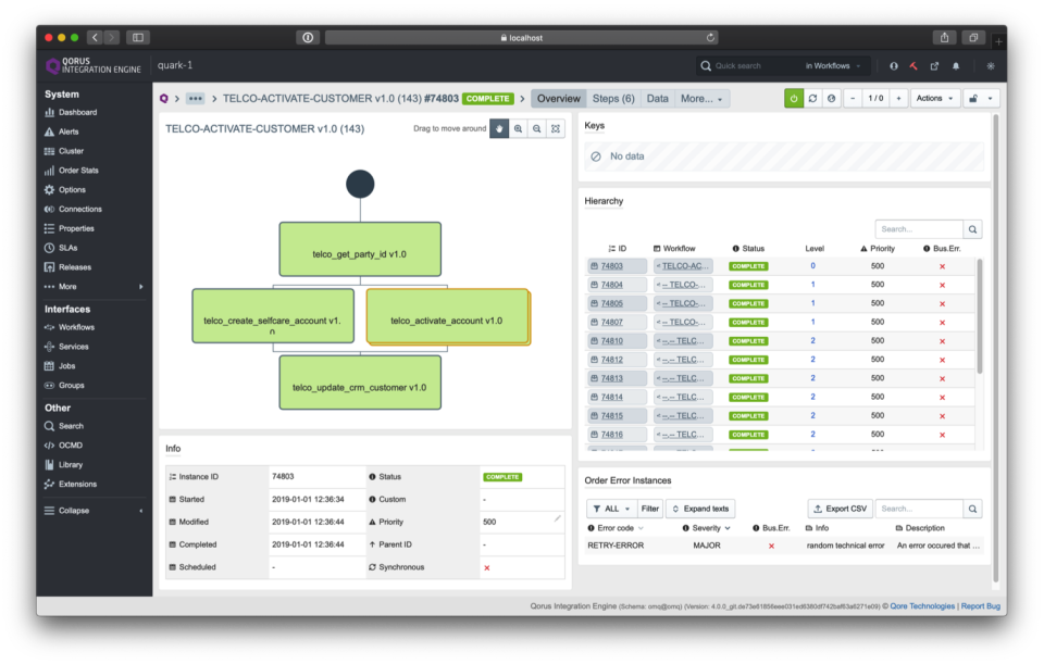 screenshot of Qorus Integration Engine